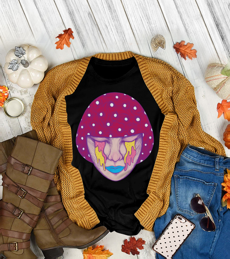 Sweet Sadness Polka Dot Mushroom Teardrop Face T-Shirt