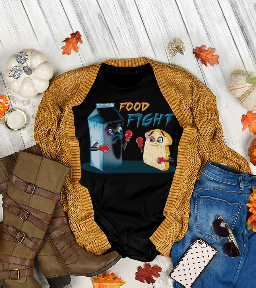 Food Fight Punny Cartoon Boxing Milk and Toast T-Shirt