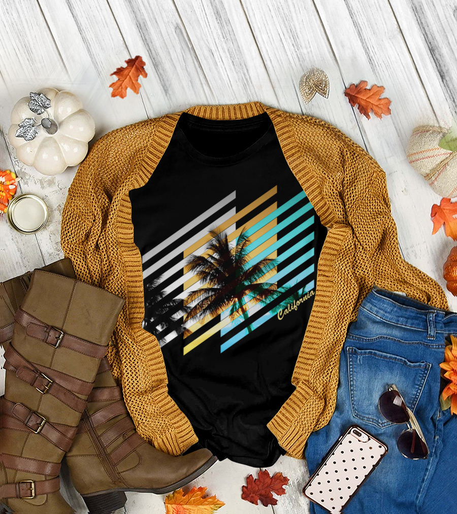California Palm Stripes Sunset Vibes T-Shirt