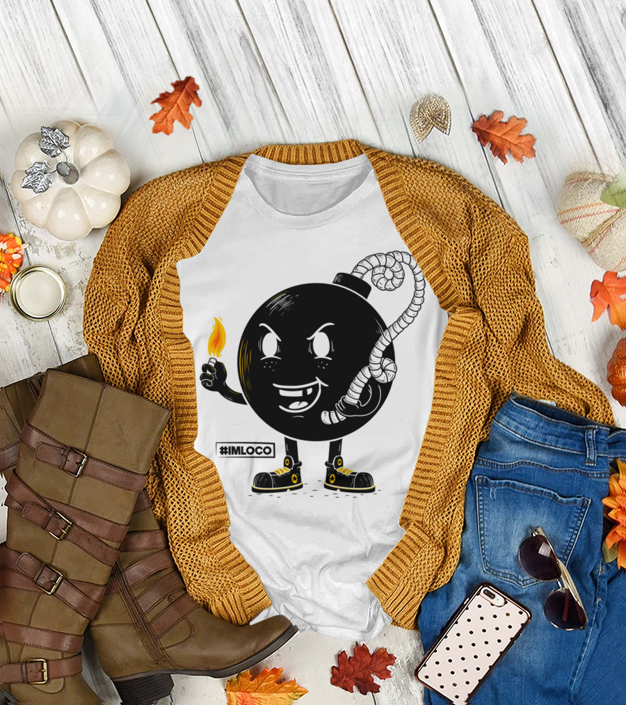 I Am Loco #IMLOCO Bomb Character with Flame and Sneakers T-Shirt
