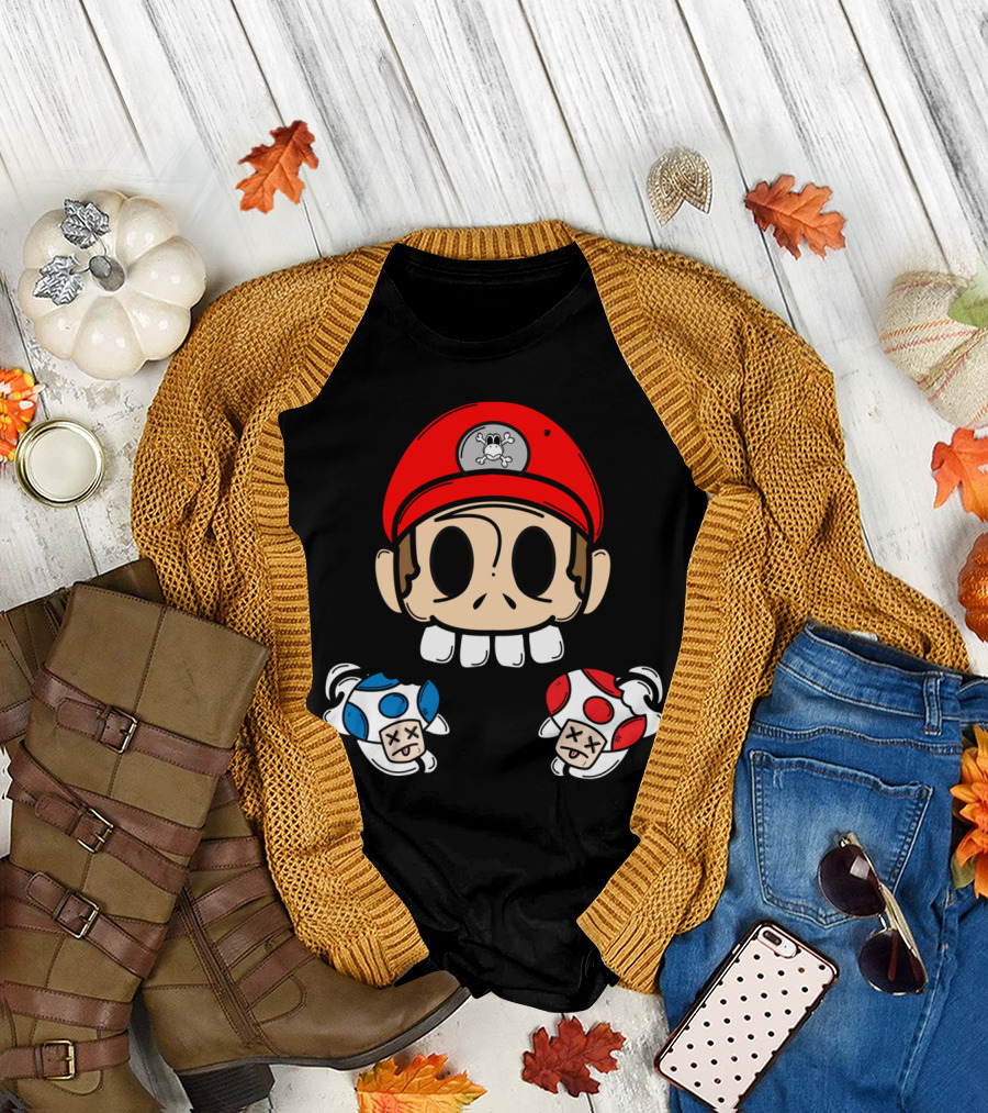 Red Or Blue Bl Parody Gaming Character Mushrooms T-Shirt