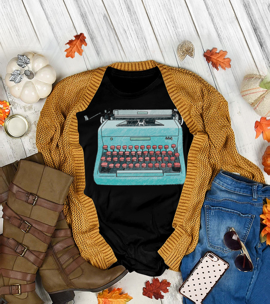 Blue Retro Typewriter with Red Keys T-Shirt