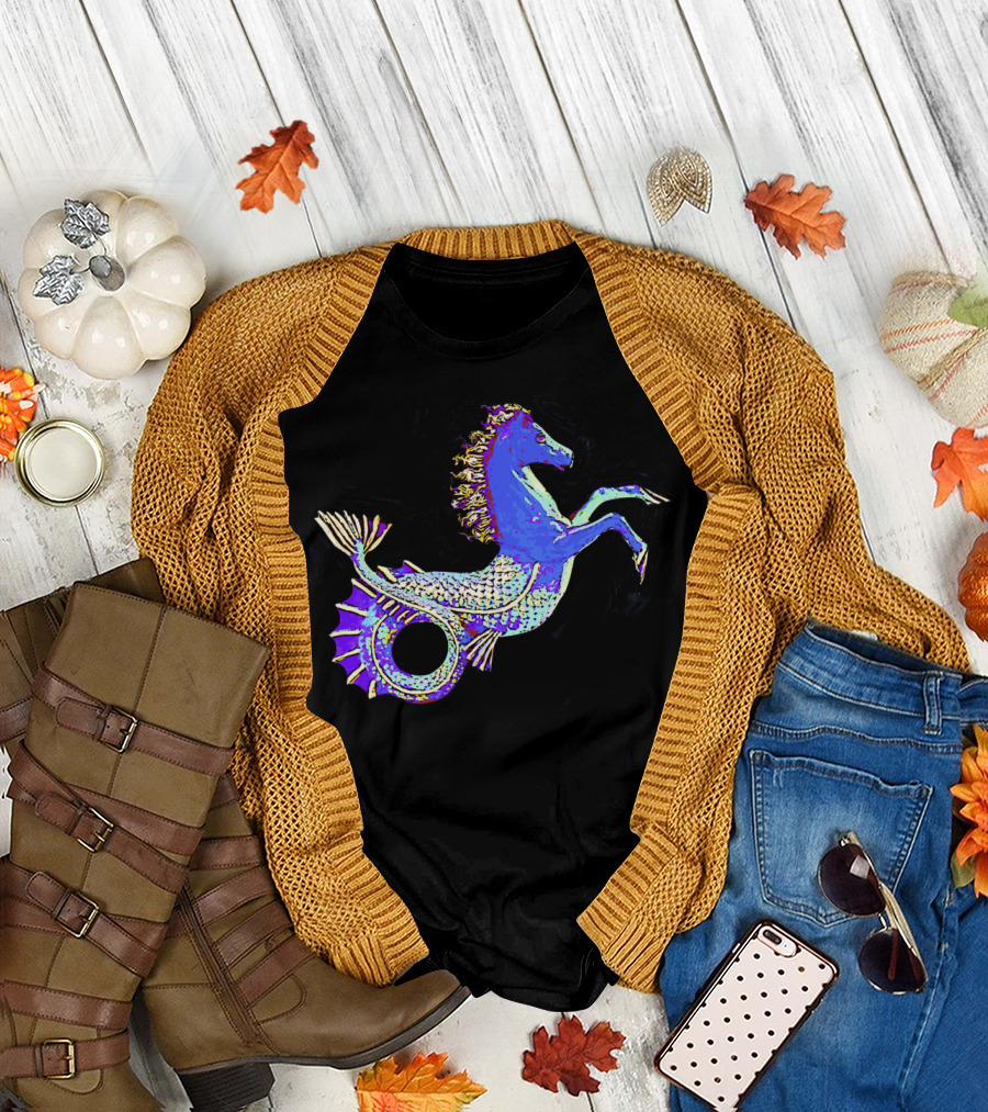 Blue Sea Horse Mystical Nautical Creature T-Shirt