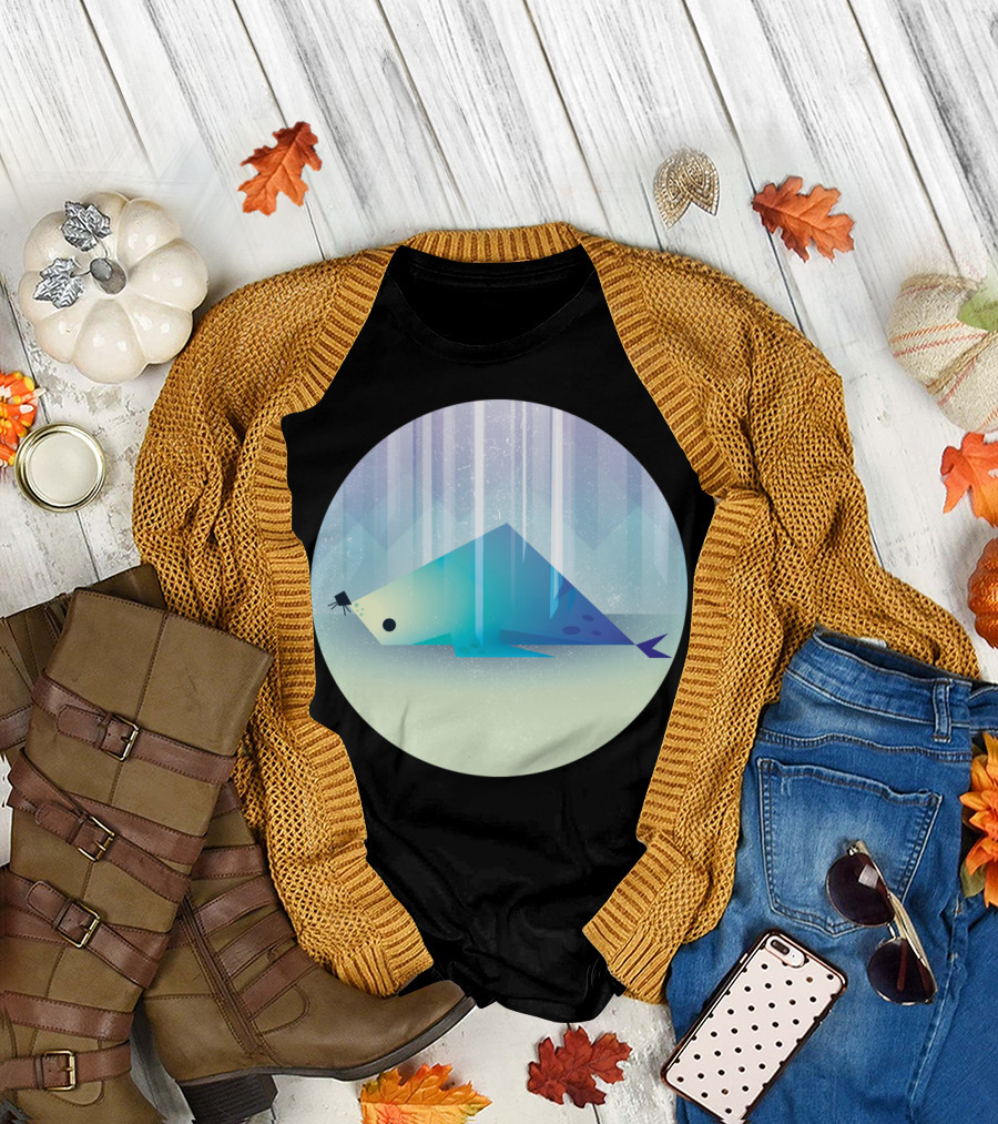 Blue Geometric Seal in Northern Lights Circle T-Shirt