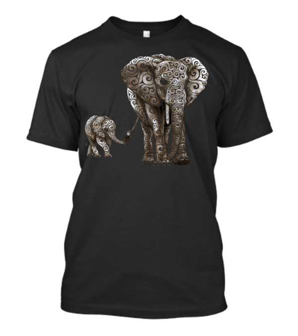 Swirly Elephant Family Ornamented T-Shirt