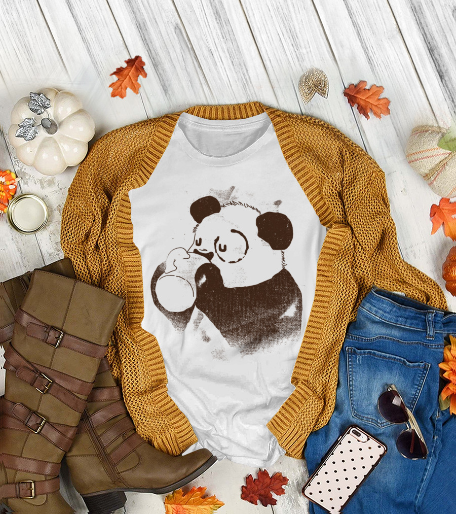 Eye Circle Sleepy Panda with Coffee T-Shirt