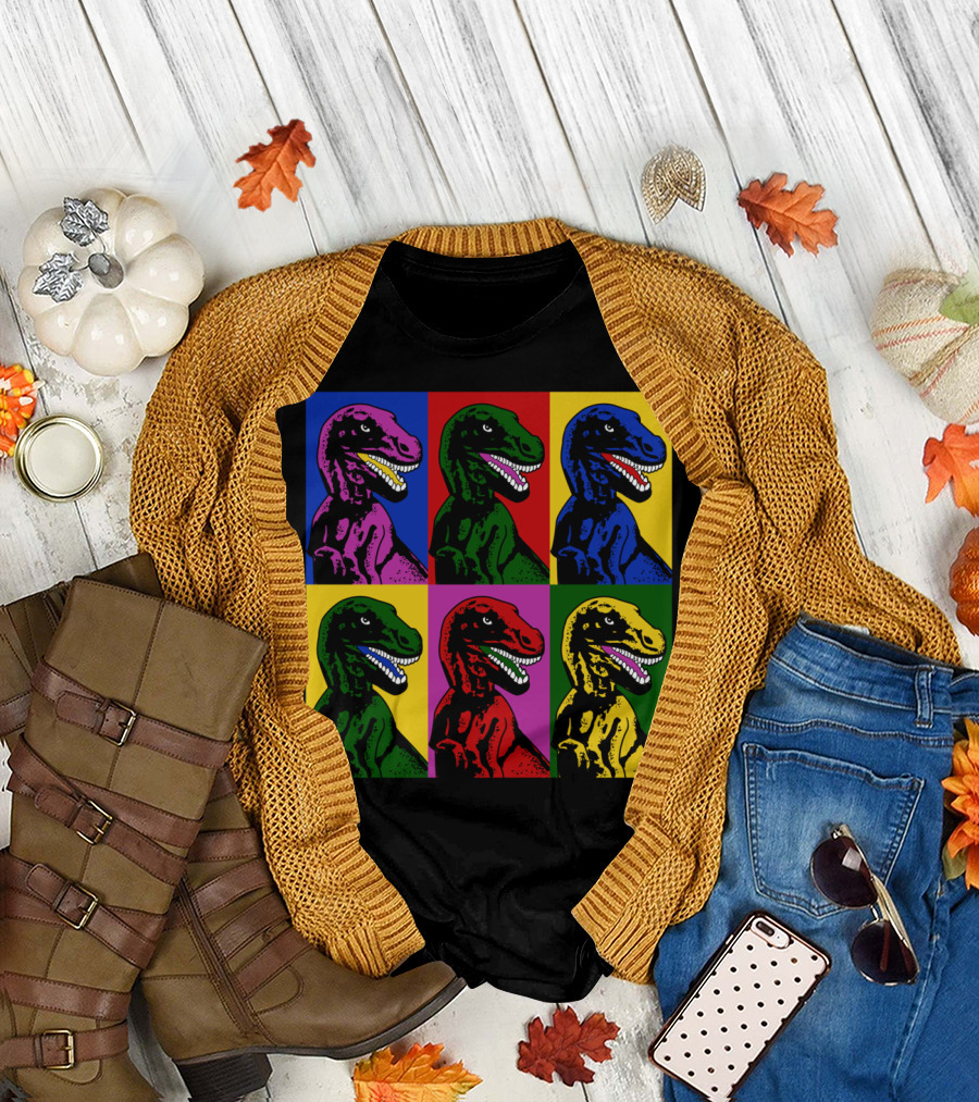 Dinosaur Pop Art Andy Warhol Style Multicolor T-Rex Blocks T-Shirt