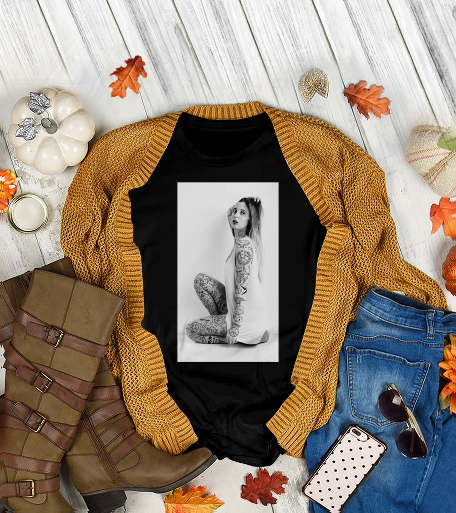 Angie Tattoo Art Black and White Fashion Pose T-Shirt