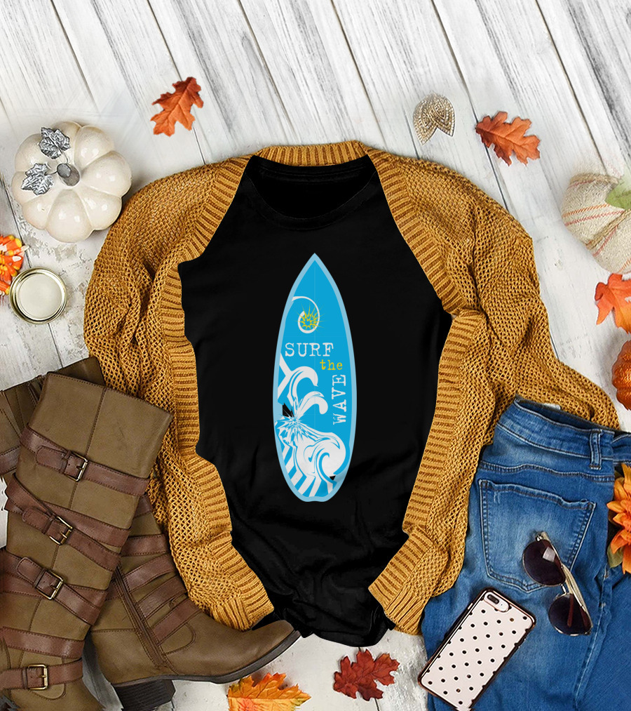 Surf the Wave Blue Surfboard with White T-Shirt