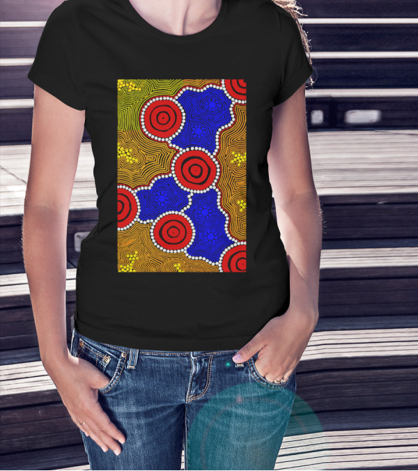 Aboriginal Art Authentic Circles Red Blue Yellow T-Shirt