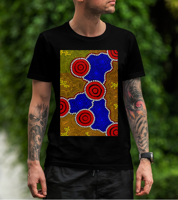 Aboriginal Art Authentic Circles Red Blue Yellow T-Shirt
