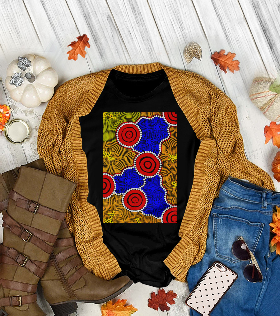 Aboriginal Art Authentic Circles Red Blue Yellow T-Shirt