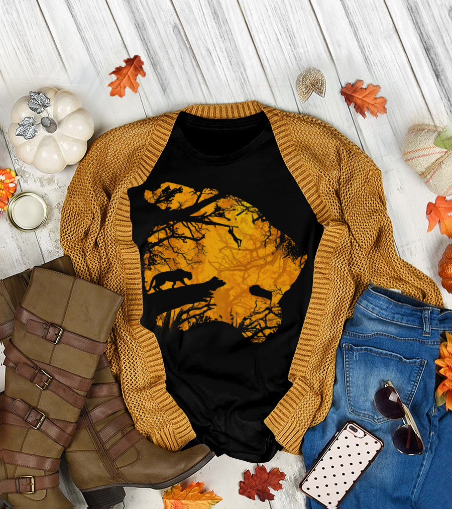 Man Cub Jungle Silhouette Tiger Scene T-Shirt
