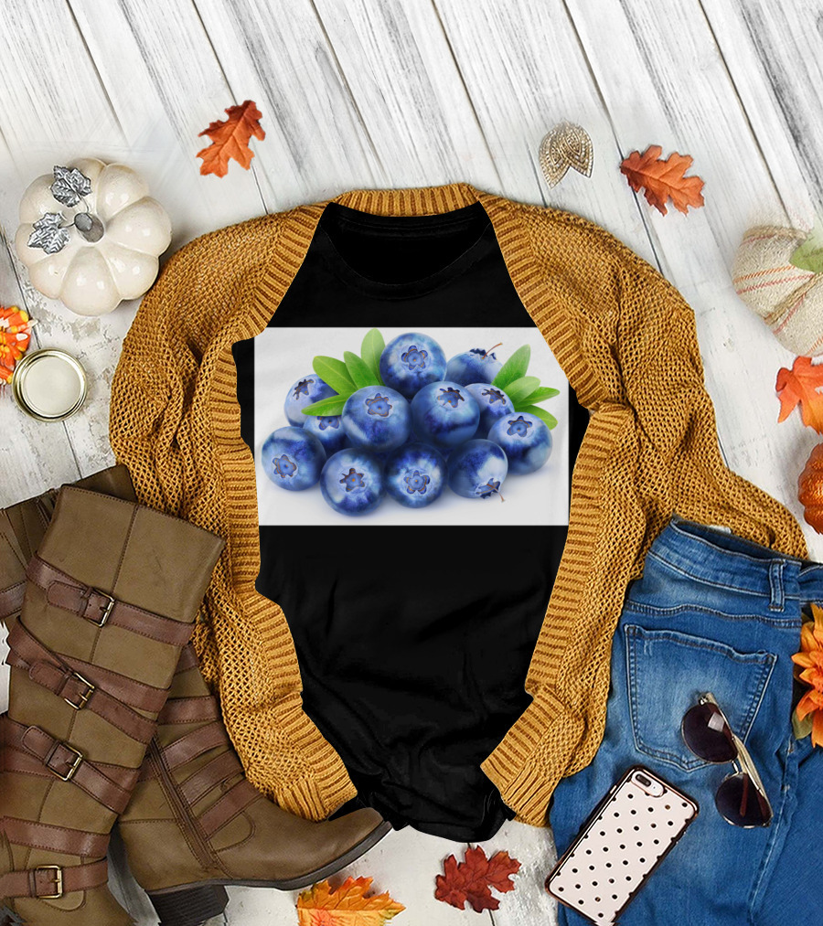 Blueberries with Green Leaves Cluster T-Shirt
