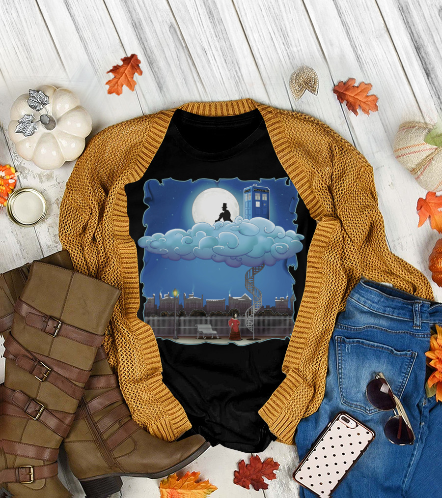 Above The Clouds Doctor Who Sherlock Holmes Lunar Cityscape T-Shirt