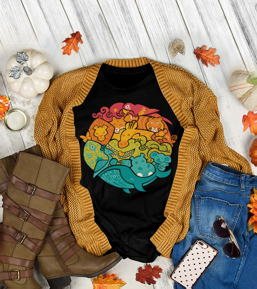 Animal Rainbow Parrot Lion Crocodile Koala Tiger Butterfly Hippo Monkey Frog Whale T-Shirt