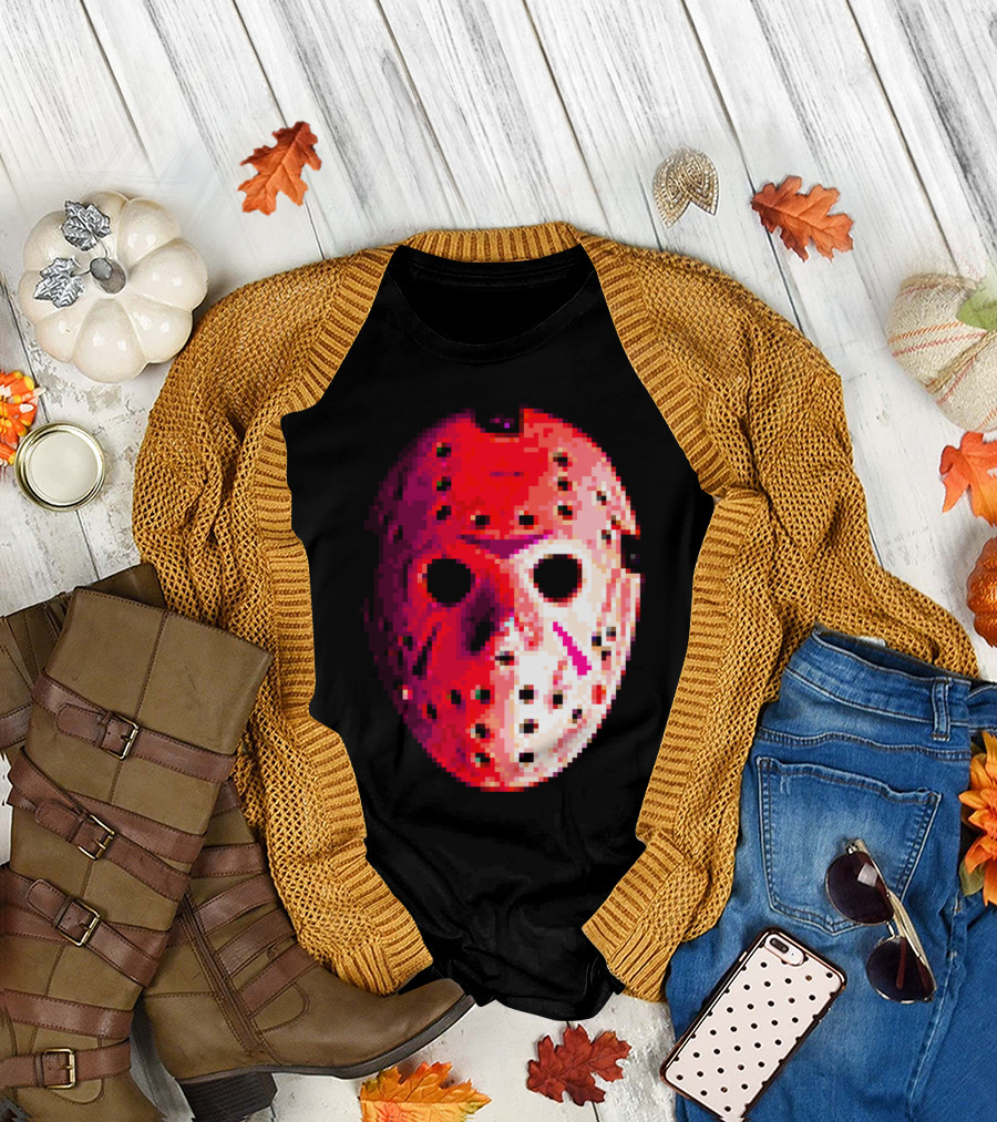 CAMP PIXEL LAKE Hockey Mask Retro Horror T-Shirt