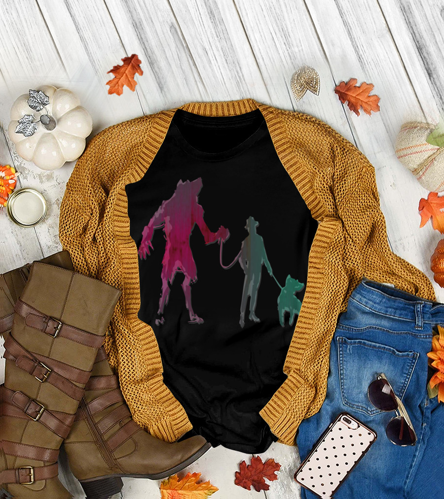 We Are The Slaves Silhouette of Werewolf Holding Hands with Human and Dog Shadows T-Shirt