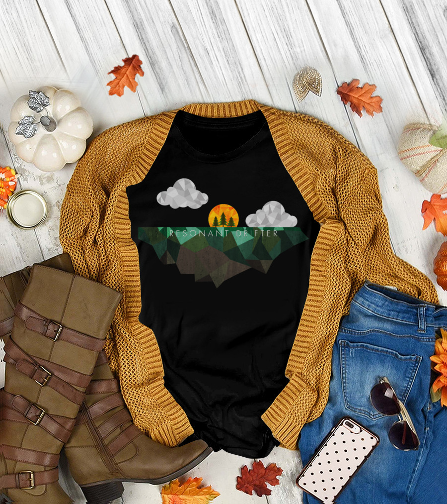 Resonant Drifter Floating Geometric Landscape with Sunset and Clouds T-Shirt