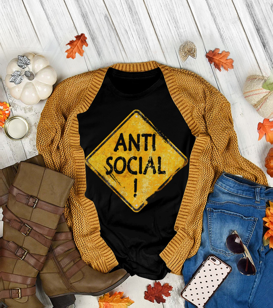 Anti Social Caution Sign Vintage Styled T-Shirt