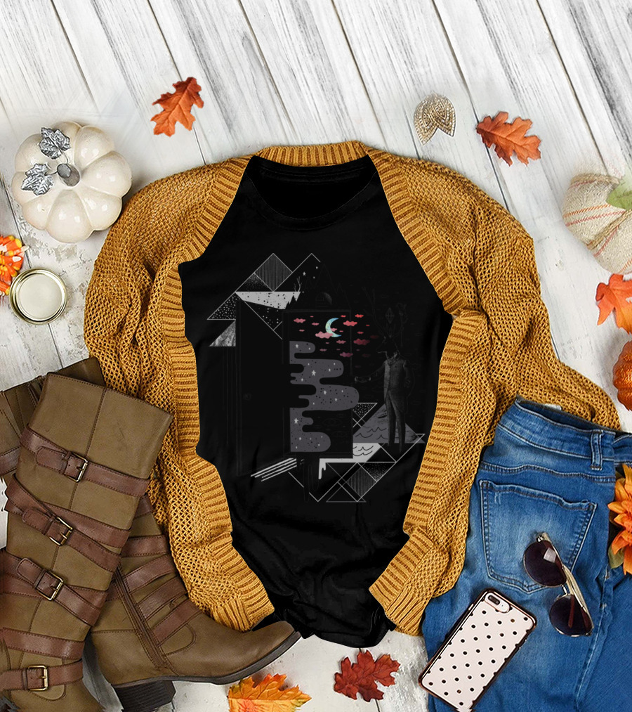Take It Or Dream It Cosmic Stag Doorway and Geometric Mountains T-Shirt