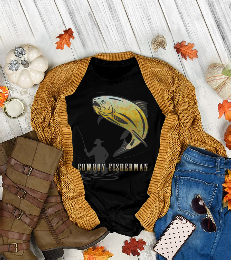 Cowboy Fisherman Giant Jumping Fish T-Shirt