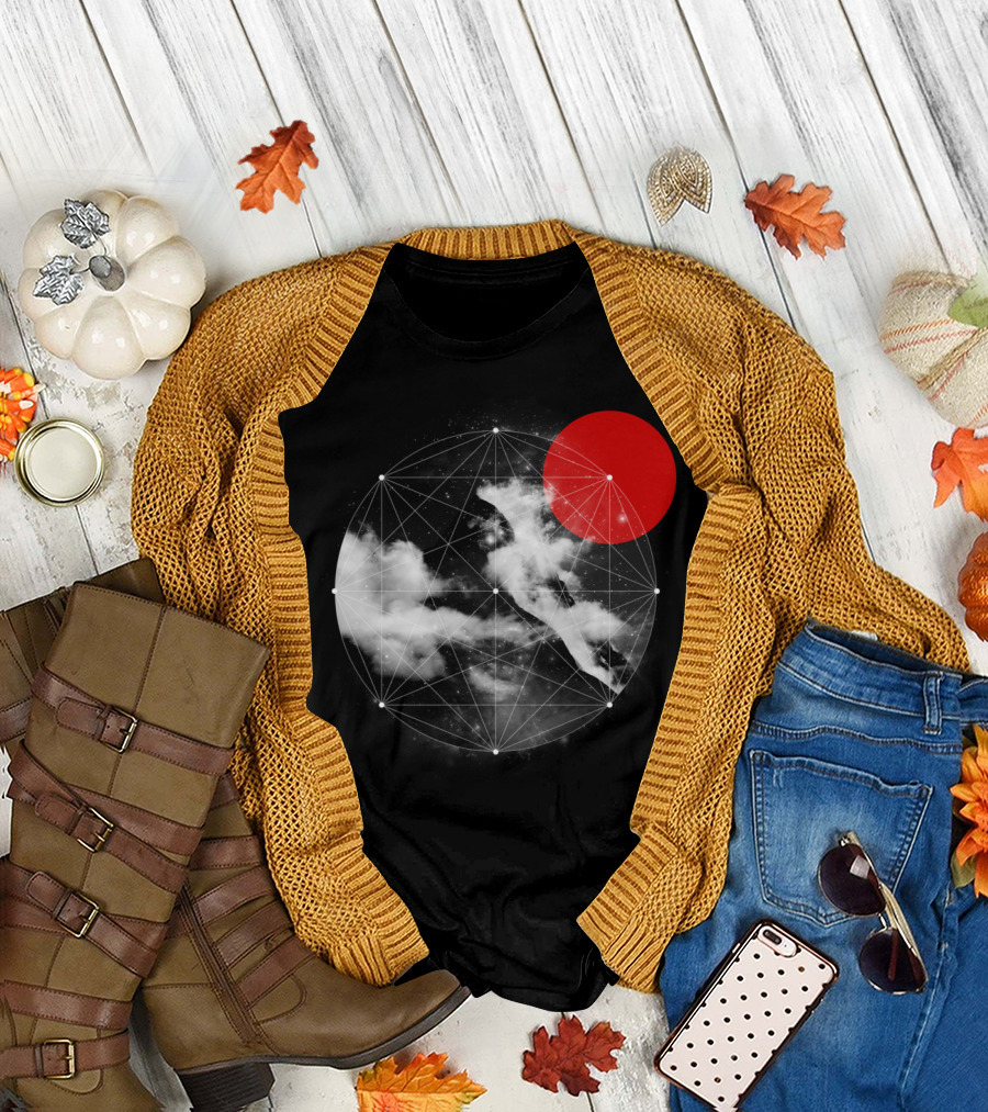 Where Does The Wind Come From Geometric Cosmic Cloud and Red Sun T-Shirt