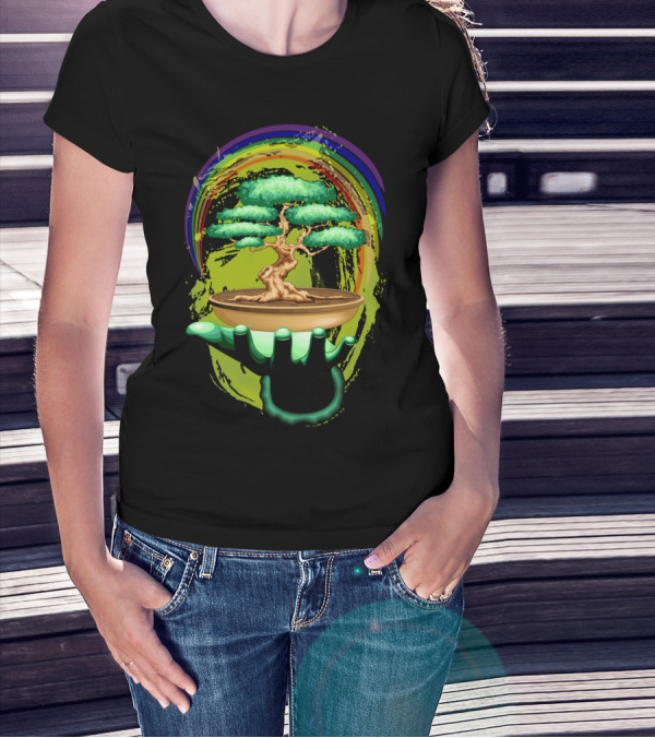 Bonsai Tree Held By Green Hand T-Shirt
