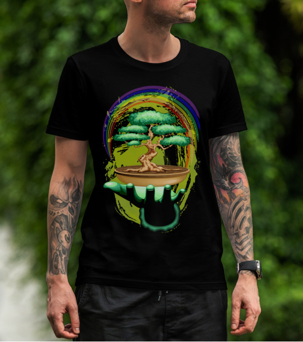 Bonsai Tree Held By Green Hand T-Shirt