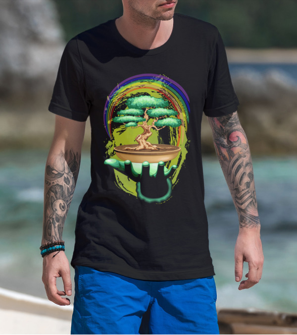 Bonsai Tree Held By Green Hand T-Shirt