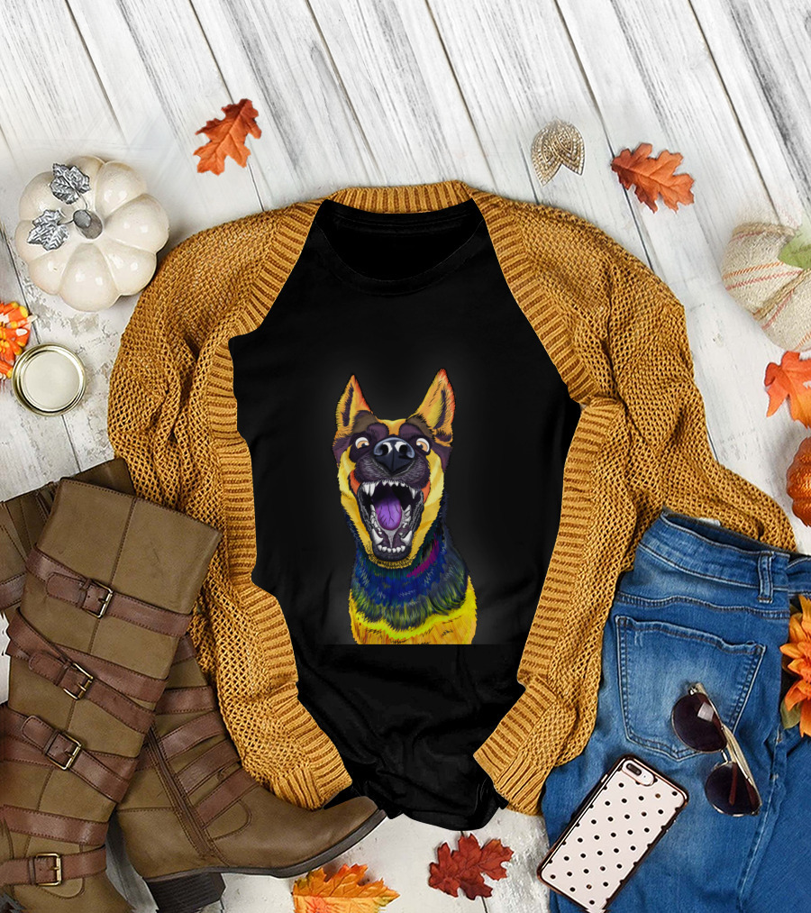 Canine Psychedelia Vibrant German Shepherd Expression T-Shirt