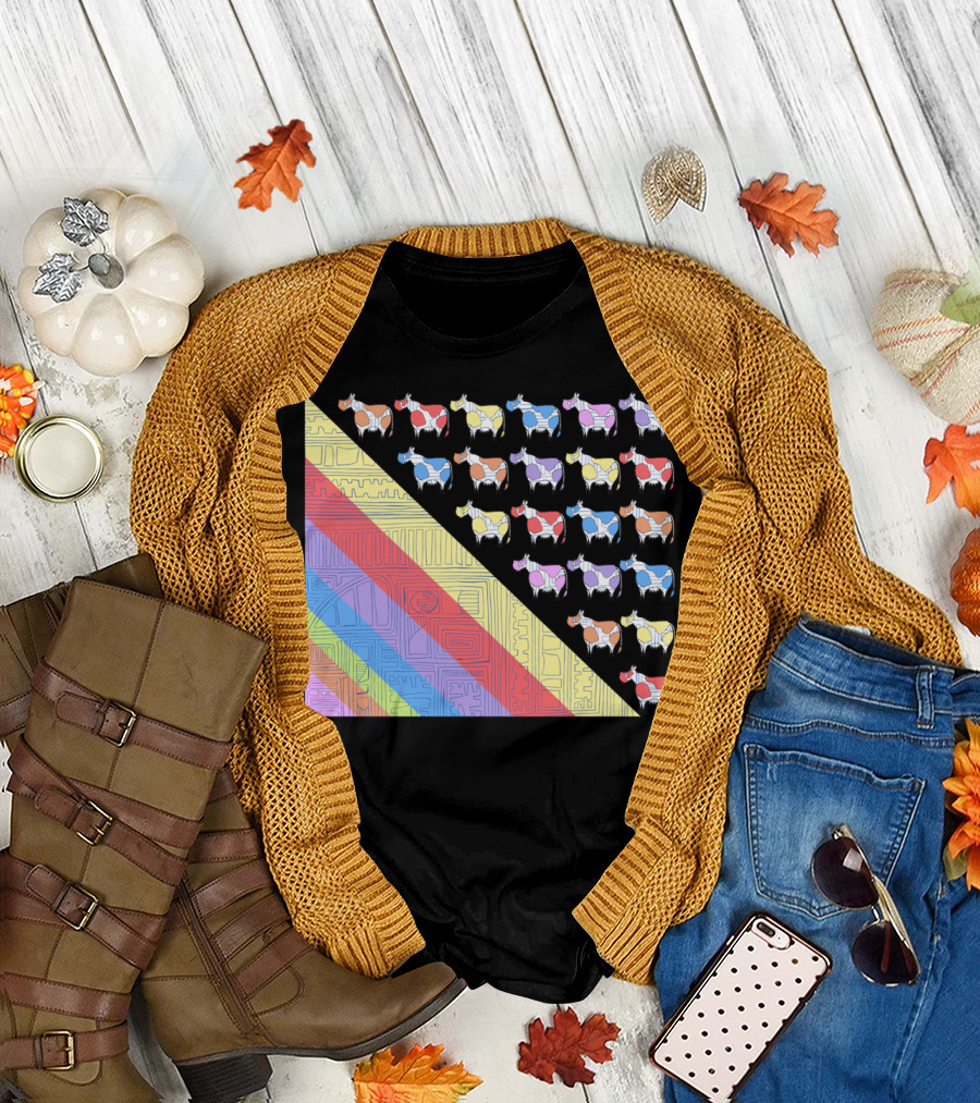 Obsessive Compulsive Farming Colorful Cows Geometric T-Shirt