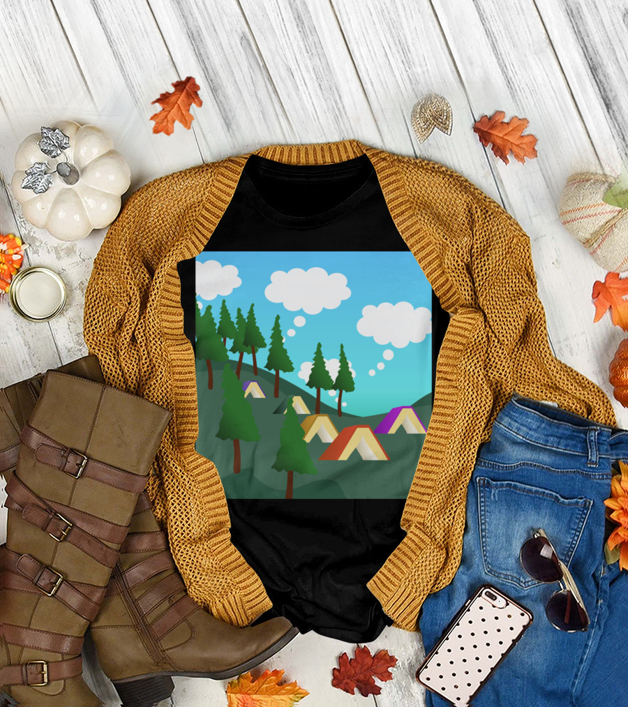 Book Adventures Forest Camping Tents Scenic Landscape T-Shirt