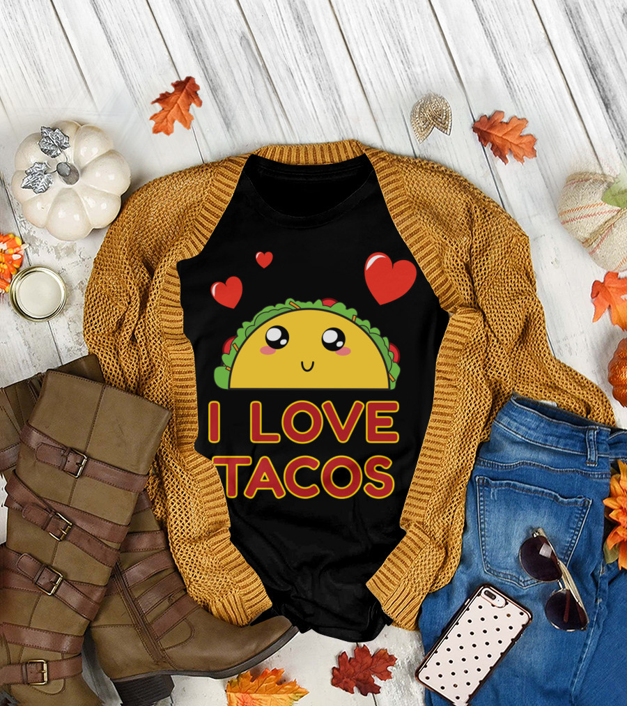 I Love Tacos Cute Taco with Hearts T-Shirt