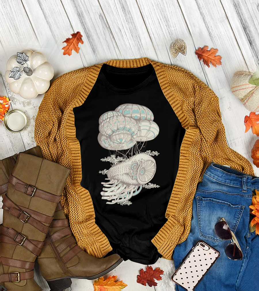 Craft Surreal Floating Airship Creature with Intricate Parachutes T-Shirt