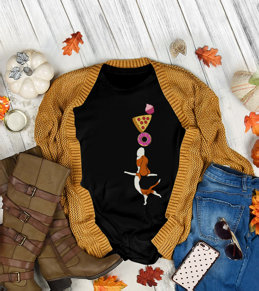 Find Your Balance Beagle with Donut Pizza and Cupcake T-Shirt