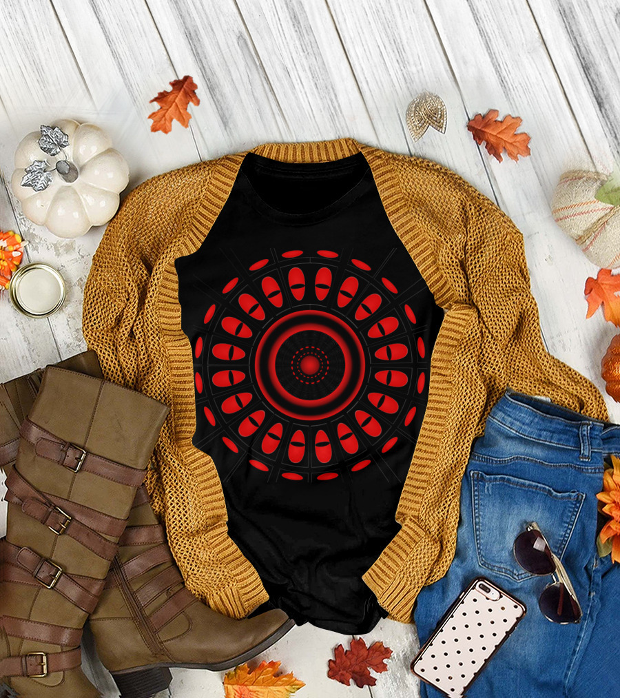 Red and Black Abstract Circular T-Shirt