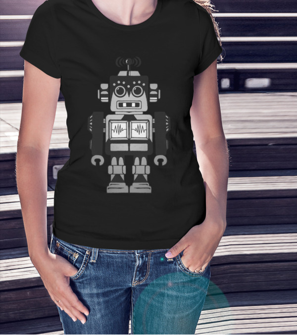 Retro Robot Classic Toy Design With Antenna And Wave T-Shirt