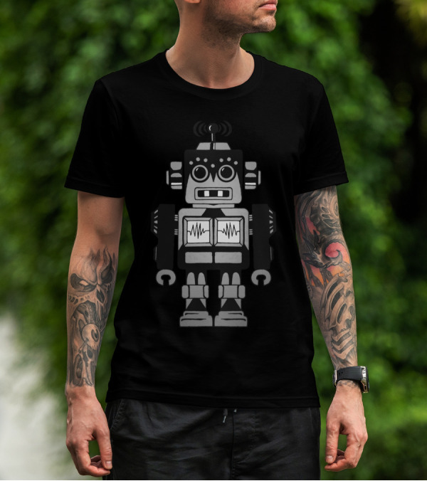 Retro Robot Classic Toy Design With Antenna And Wave T-Shirt