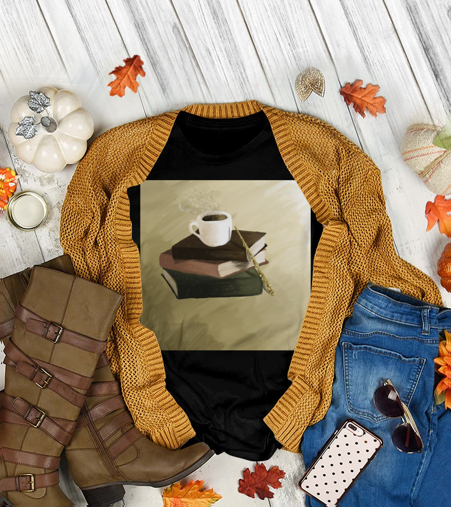 Books And Coffee With Wand T-Shirt
