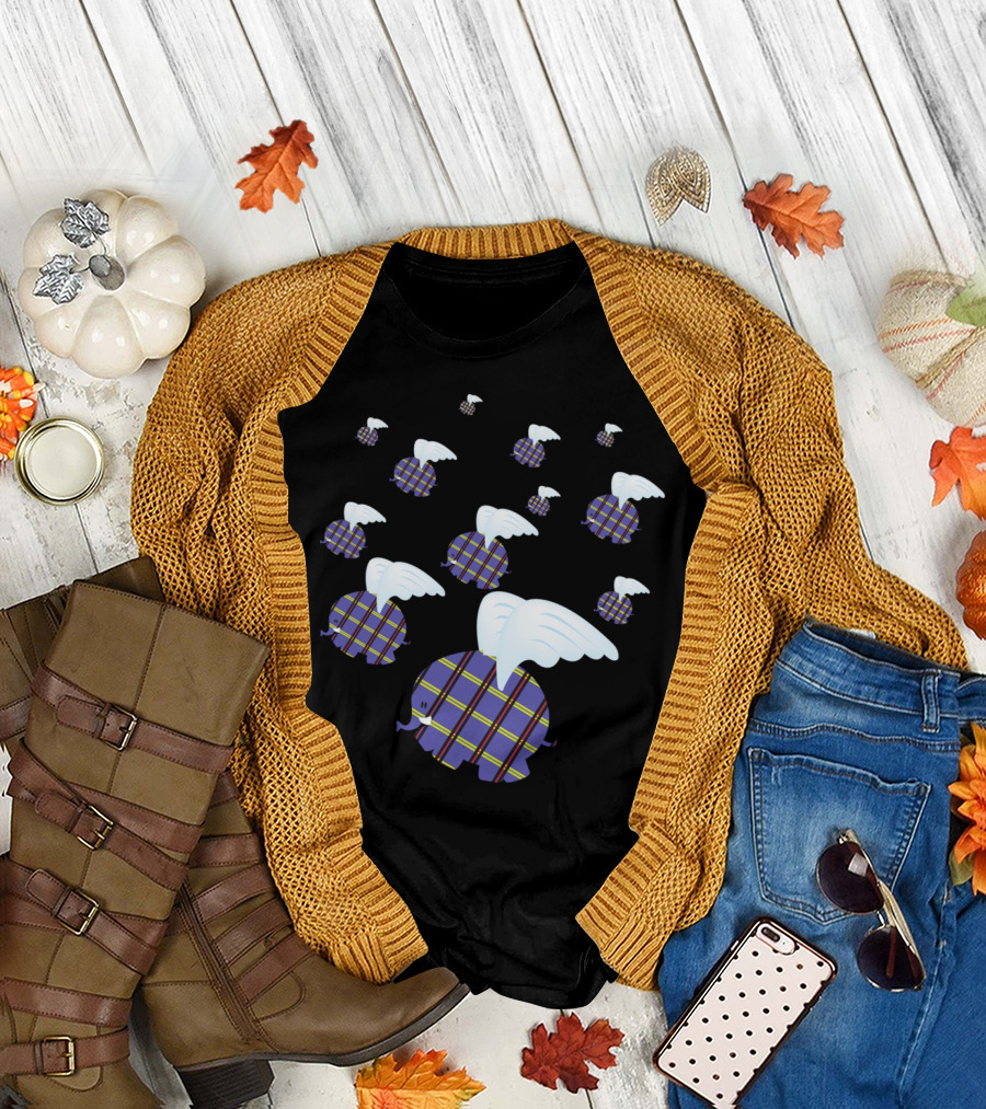 Flying Tartan Elephants With Wings T-Shirt