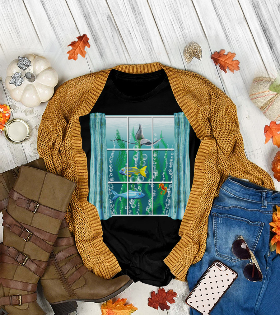 Window To The Sea DreamE Ocean View with Fish and Seahorse T-Shirt