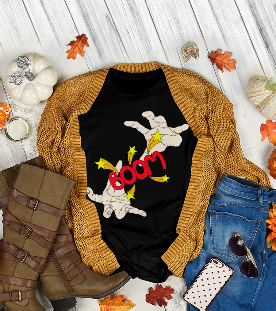 Boom Comic Style Hands and Stars T-Shirt