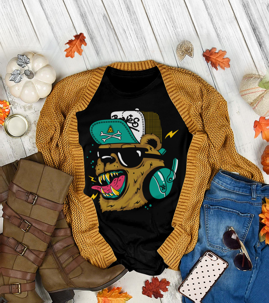 Bones Bear with Headphones and Cap T-Shirt