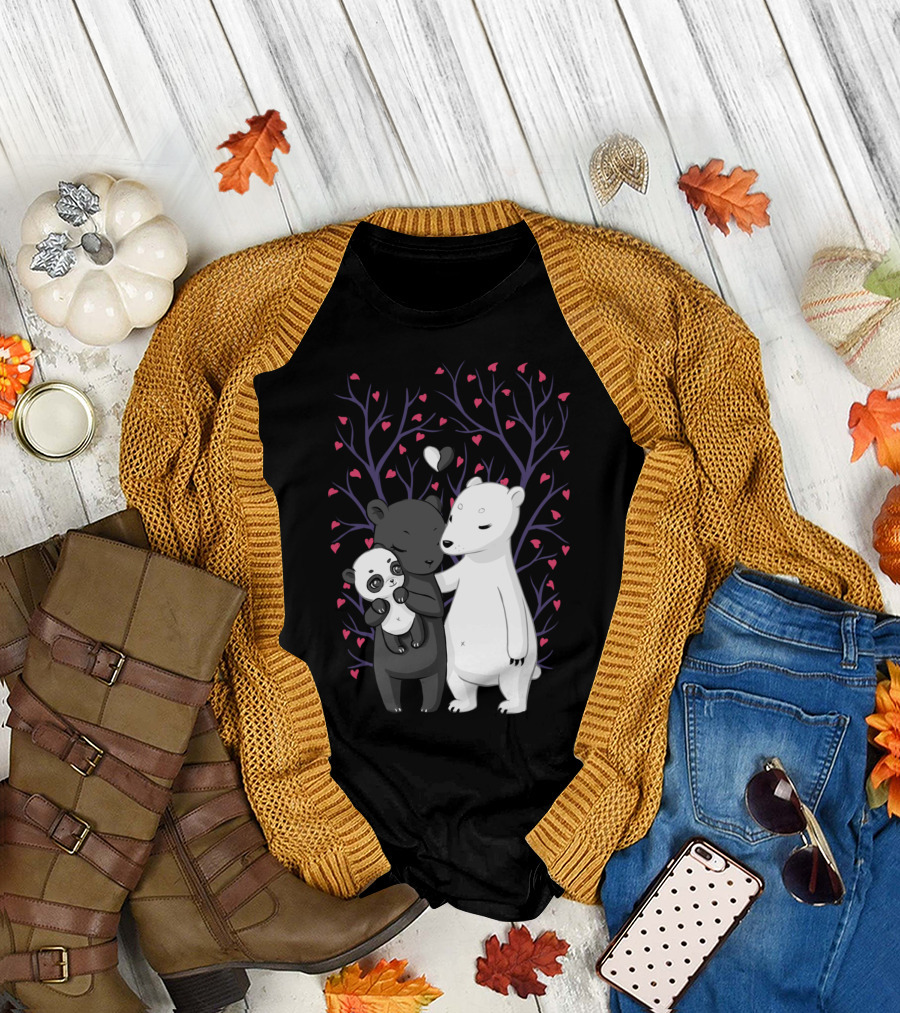 Bear Family Love with Hearts and Tree Background T-Shirt