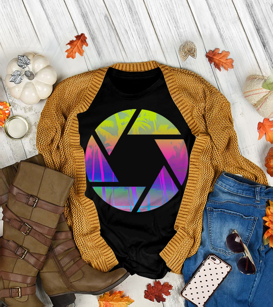 Capture The Summer Neon Palm Trees Vivid Camera Lens Tropics T-Shirt