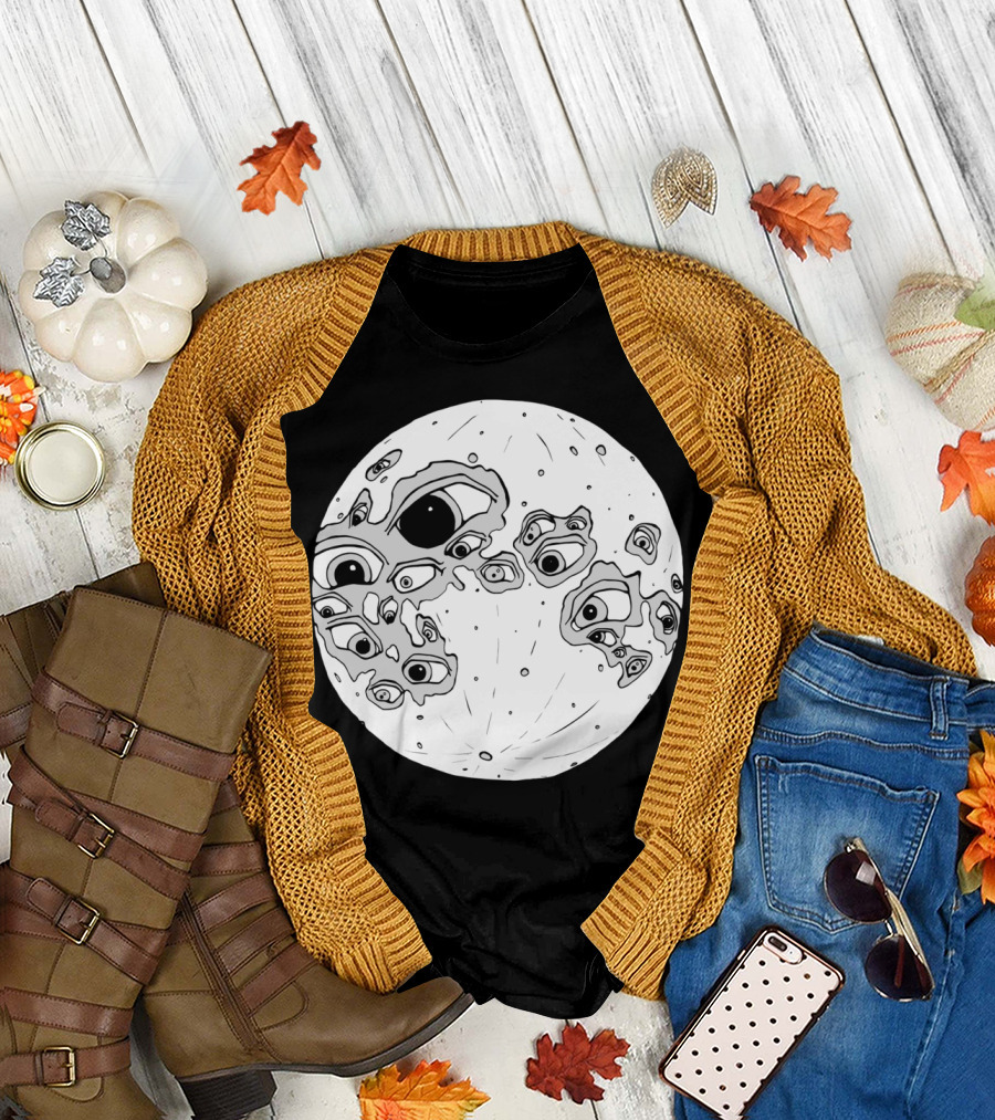 Full Moon Crater Eyes Monochrome Vision T-Shirt