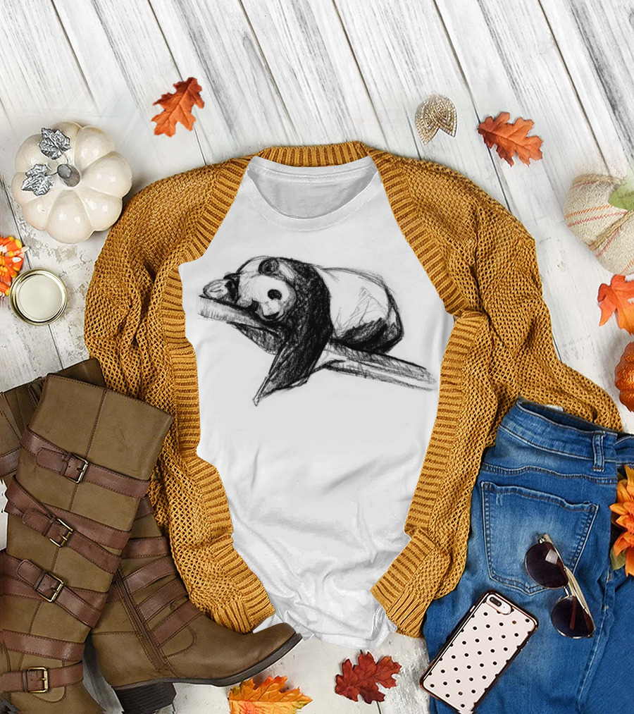 Bear Lying On A Tree Sketch T-Shirt