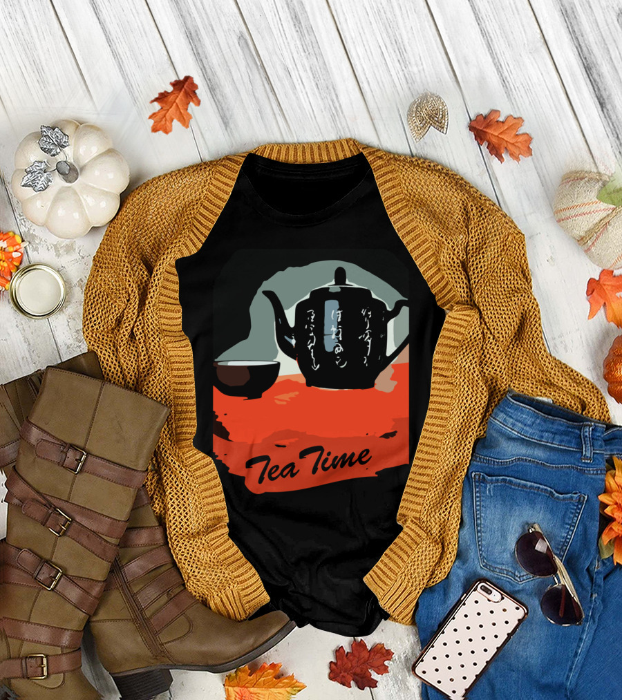Tea Time Japanese Teapot and Cup on Red Table T-Shirt