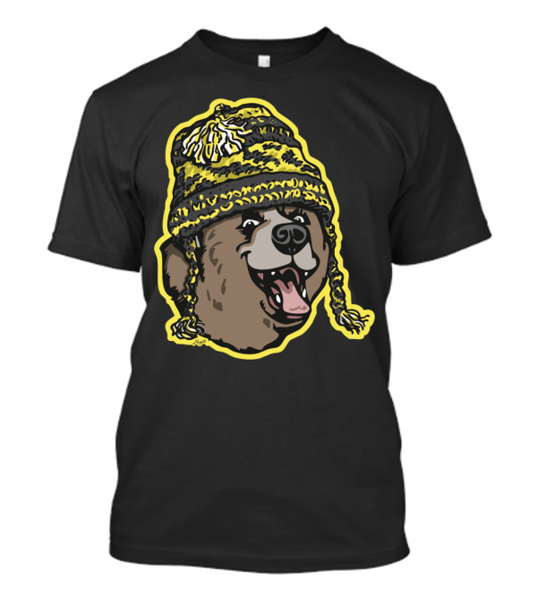 Bear Wearing Black And Gold Beanie With Pom-Poms T-Shirt